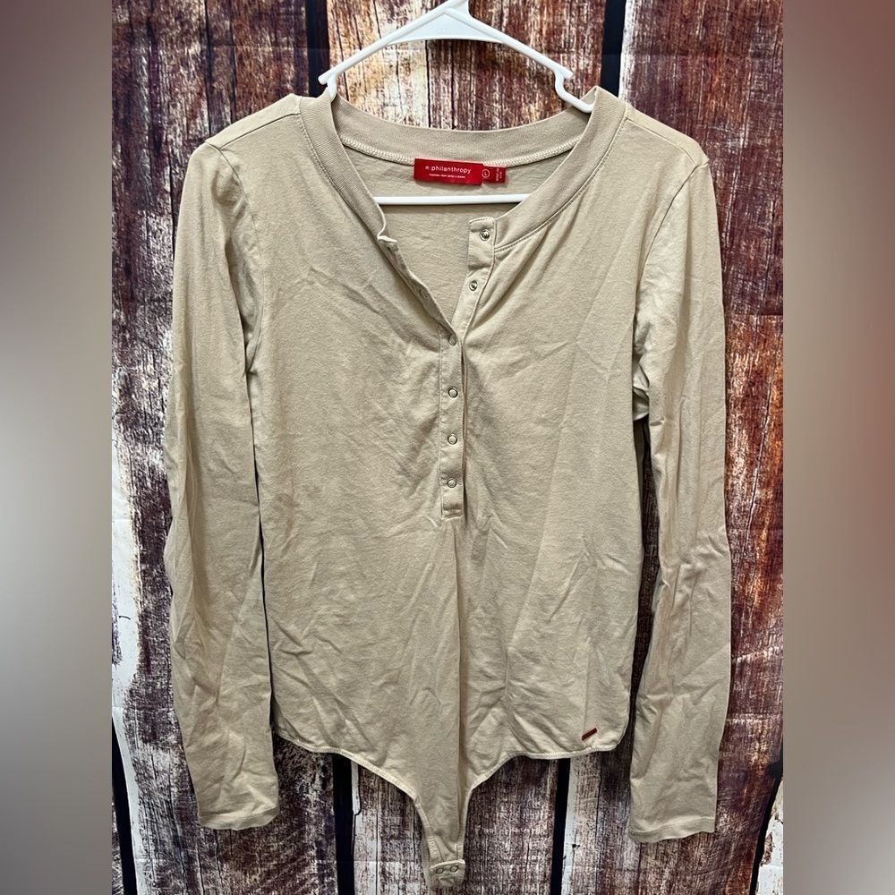 n:PHILANTHROPY Tan Long Sleeve Button Down Bodysuit